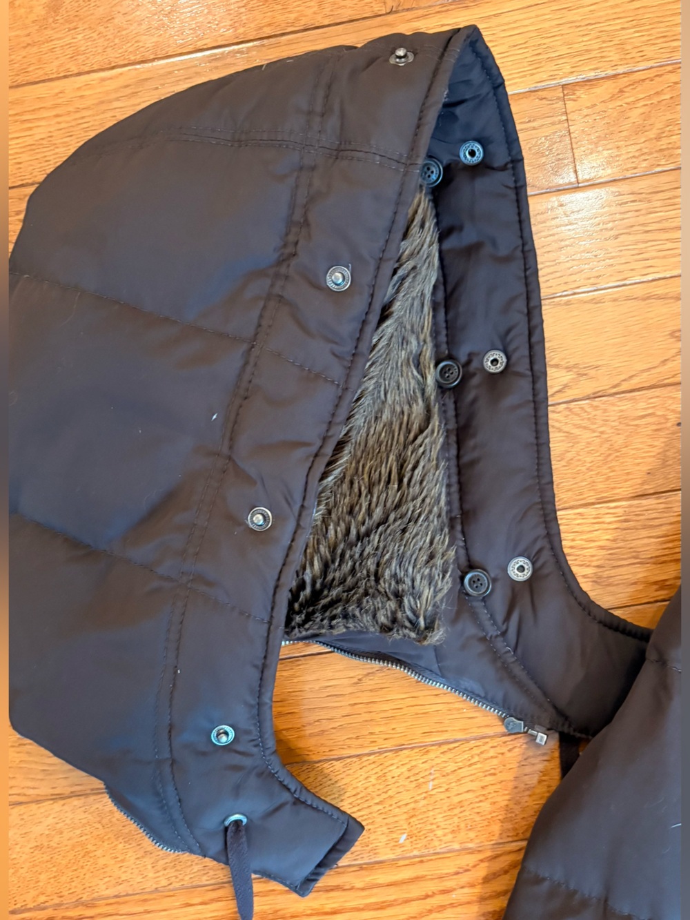 Abercrombie & Fitch Vintage Y2K Women L Brown Down Puffer Jacket w Faux Fur Hood - Picture 14 of 16